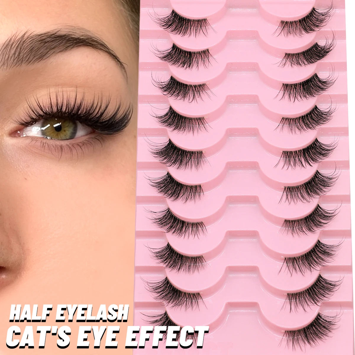 Demi-faux cils effet naturel – Bande transparente, regard allongé, style mink léger