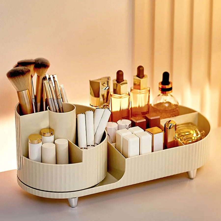 Organisateur de maquillage rotatif 360° – Support de rangement élégant pour cosmétiques et pinceaux