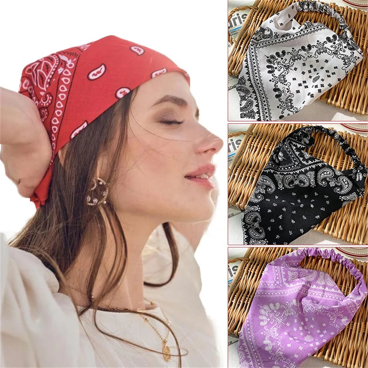 Bandeau triangle rétro style bandana – Headband tissu respirant femme