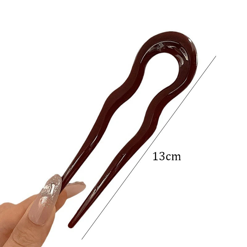 Pic à cheveux en U effet écaille – Épingle à cheveux géométrique en acétate – Accessoire coiffure femme chic