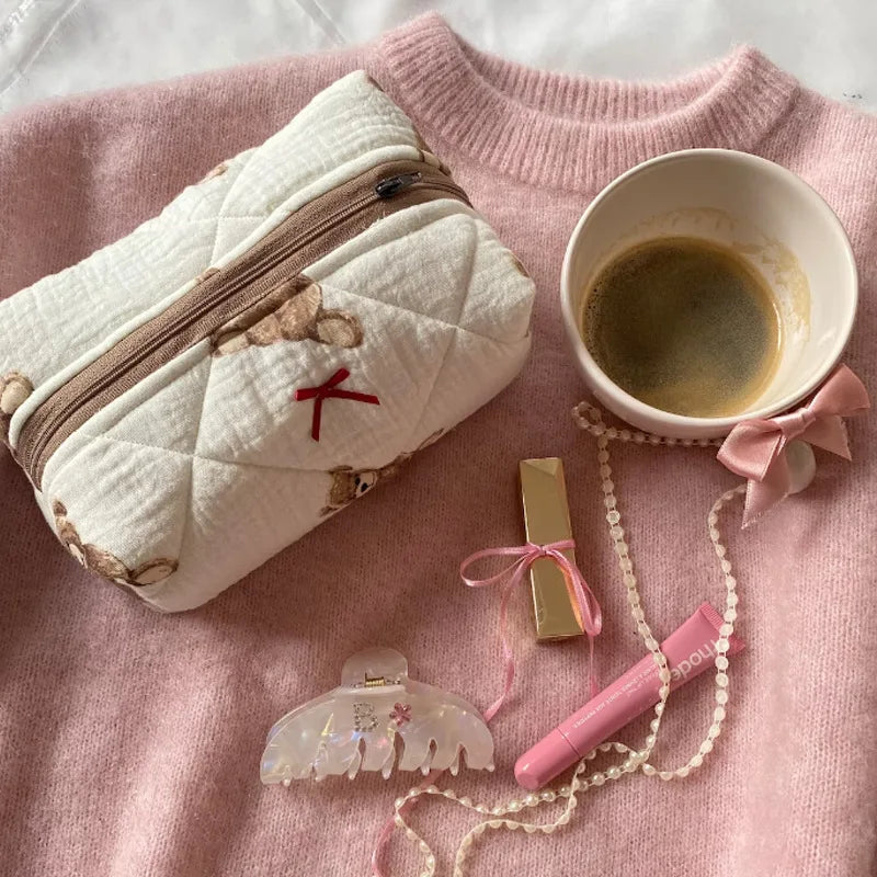 Trousse de maquillage kawaii ours – Pochette cosmétique femme douce & pratique