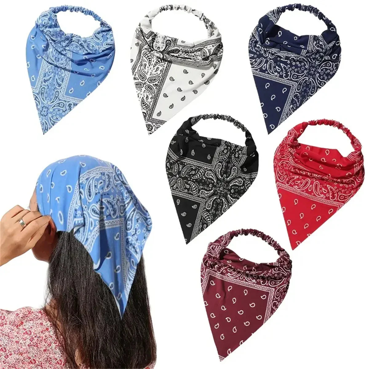 Bandeau triangle rétro style bandana – Headband tissu respirant femme