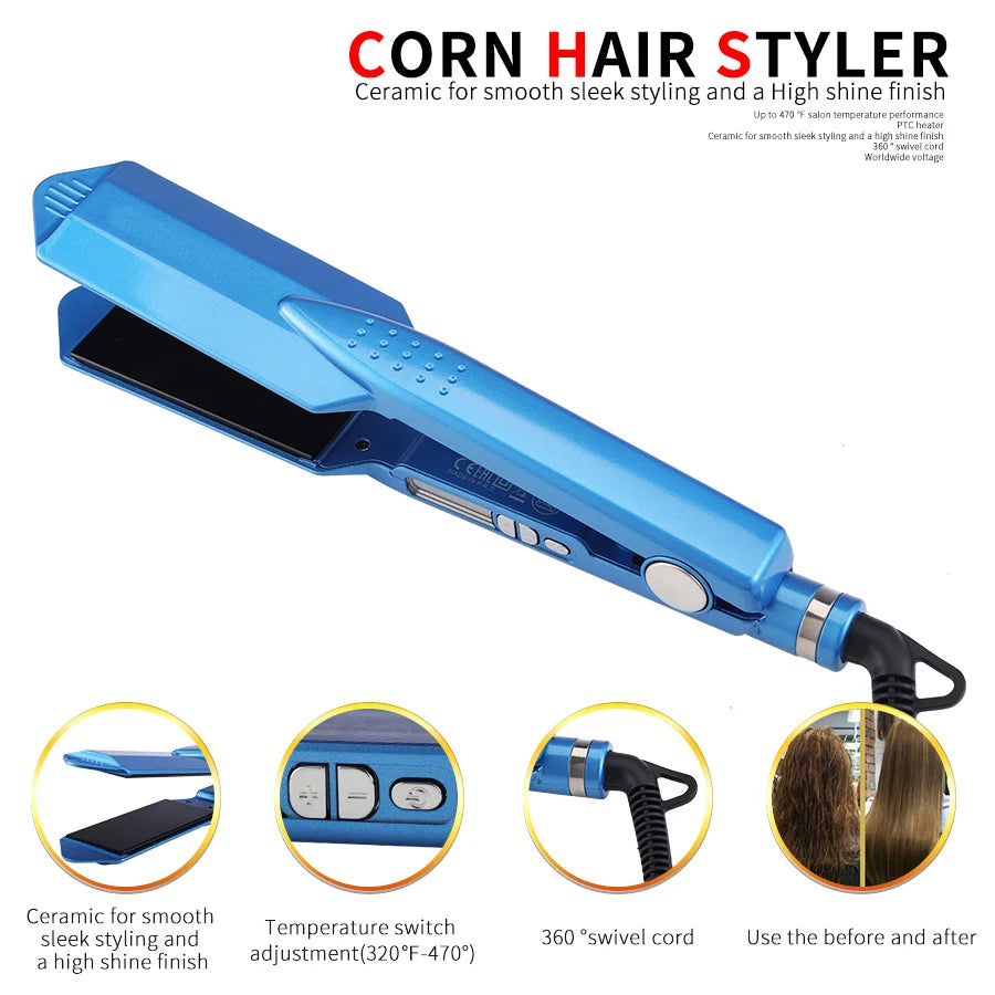 Lisseur cheveux professionnel plaques larges en titane – Chauffe rapide 230°