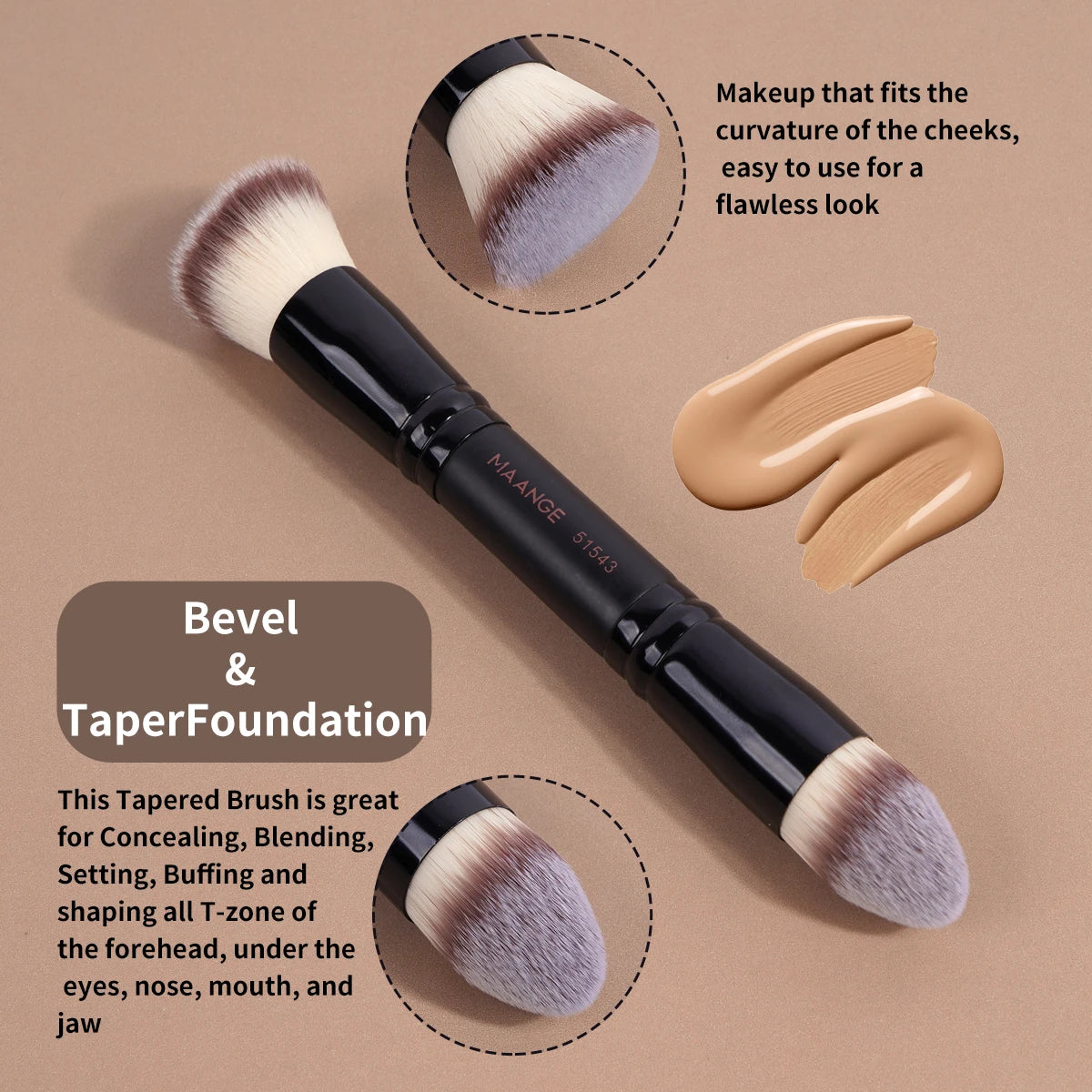 Set pinceaux maquillage MAANGE avec houppettes – Fond de teint, Contour & Poudre