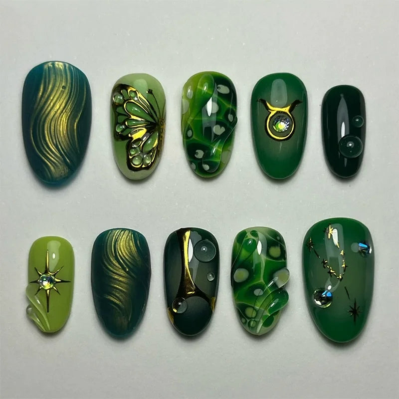 Faux ongles press-on décorés – Strass, nœuds & designs argentés – 24 pièces