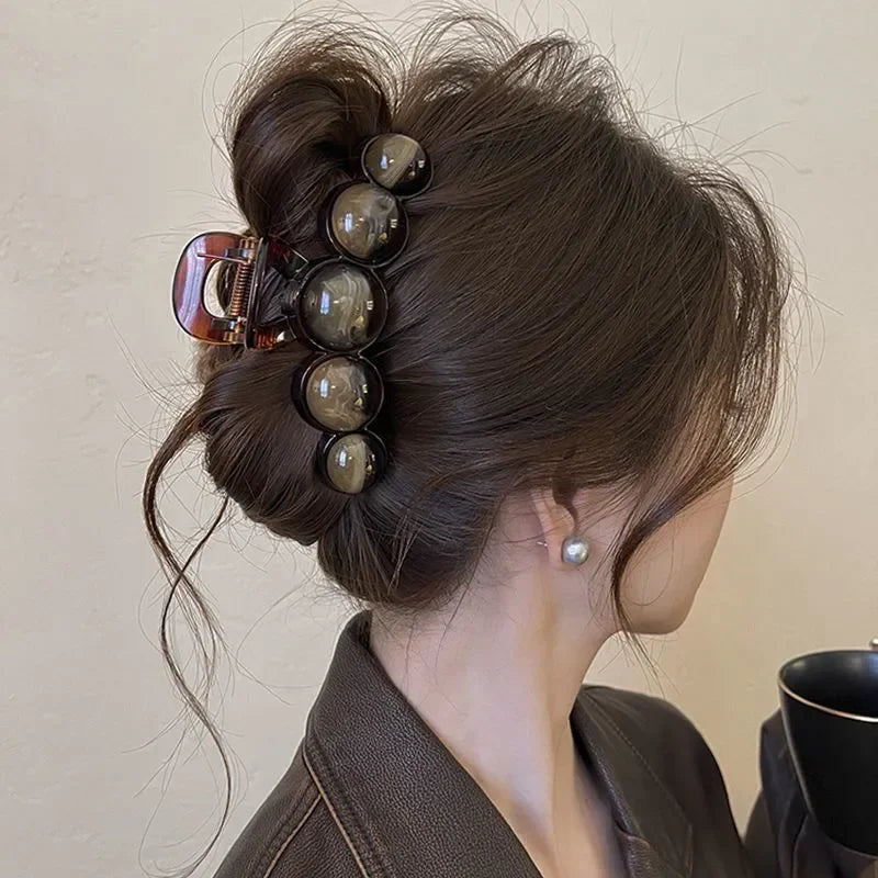 Pince crabe rétro à perles – Barrette cheveux géométrique dégradée 11 cm, accessoire coiffure femme