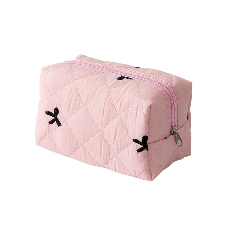 Trousse maquillage matelassée à nœud – Organiseur esthétique & voyage