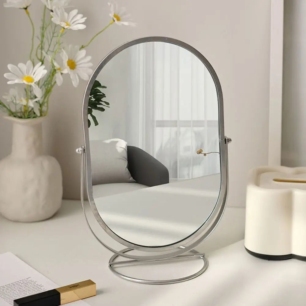 Miroir de maquillage ovale rotatif 360° – Miroir de table design en métal
