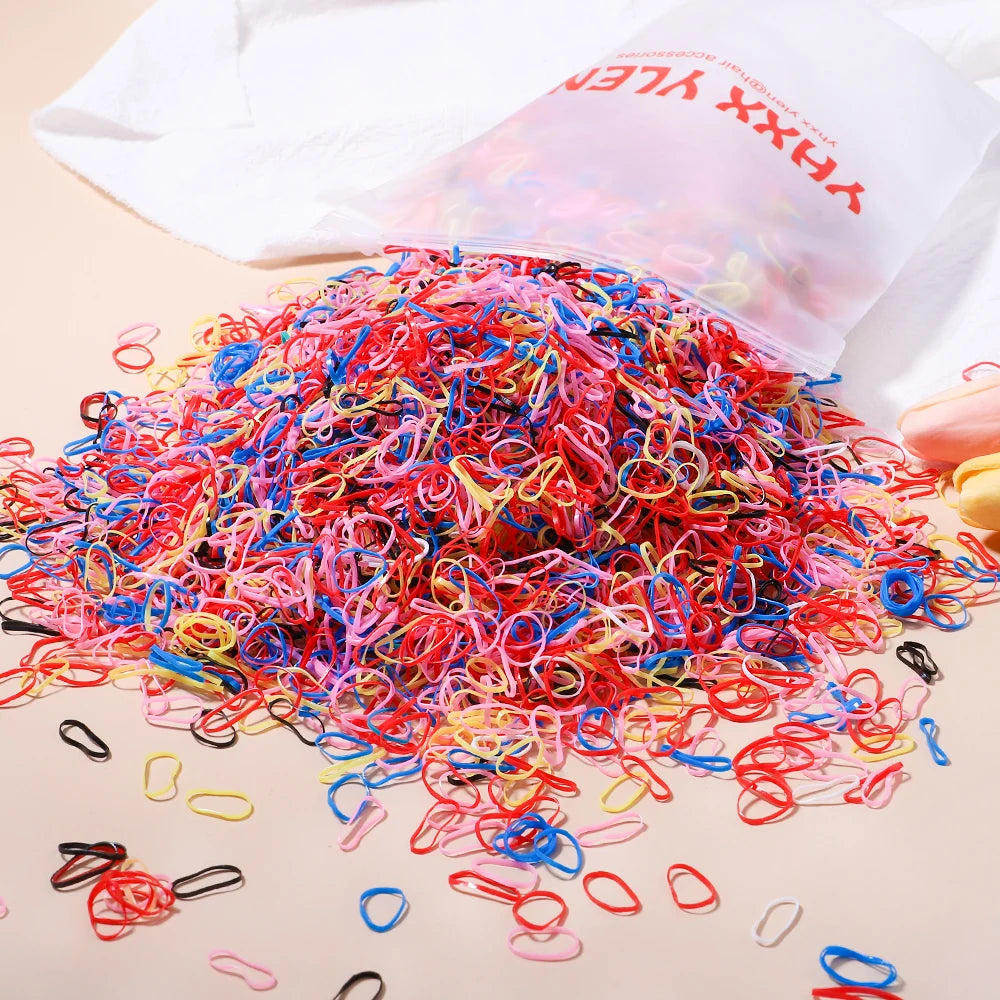 Élastiques cheveux enfant colorés – Lot de 500, 1000 ou 2000 – Mini attaches cheveux jetables en caoutchouc