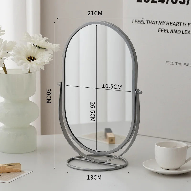 Miroir de maquillage ovale rotatif 360° – Miroir de table design en métal