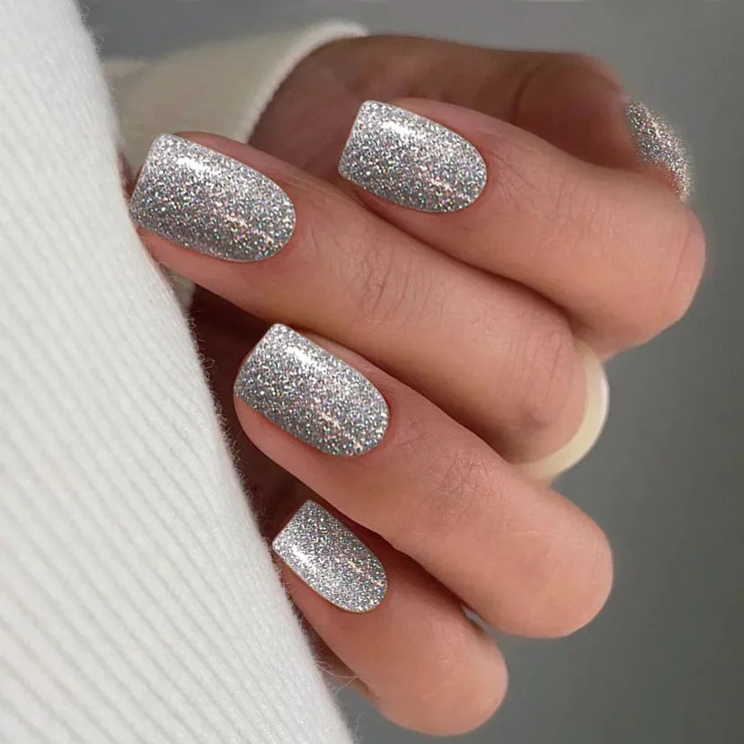 Faux ongles press-on courts carrés – Couleurs unies – 24 pièces