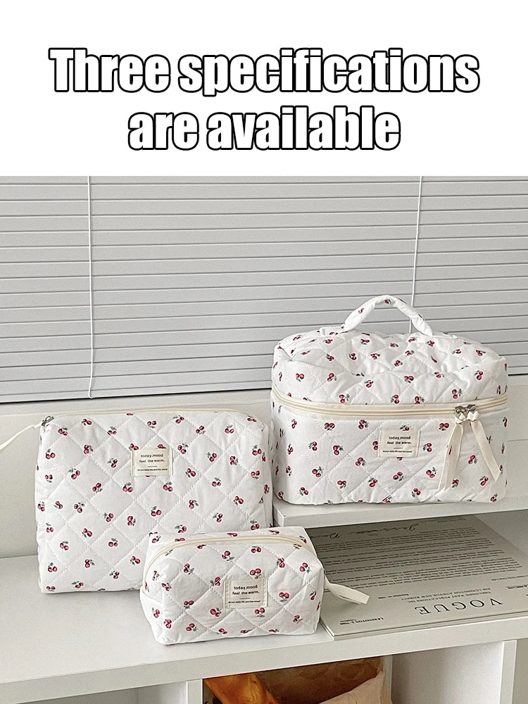 3 pcs trousse maquillage matelassée – Motif fruits, rangement & voyage
