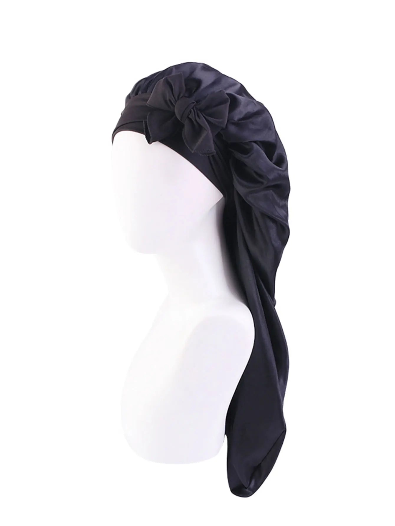 Bonnet satin long en soie – Protection cheveux bouclés, crépus & naturels (XL)