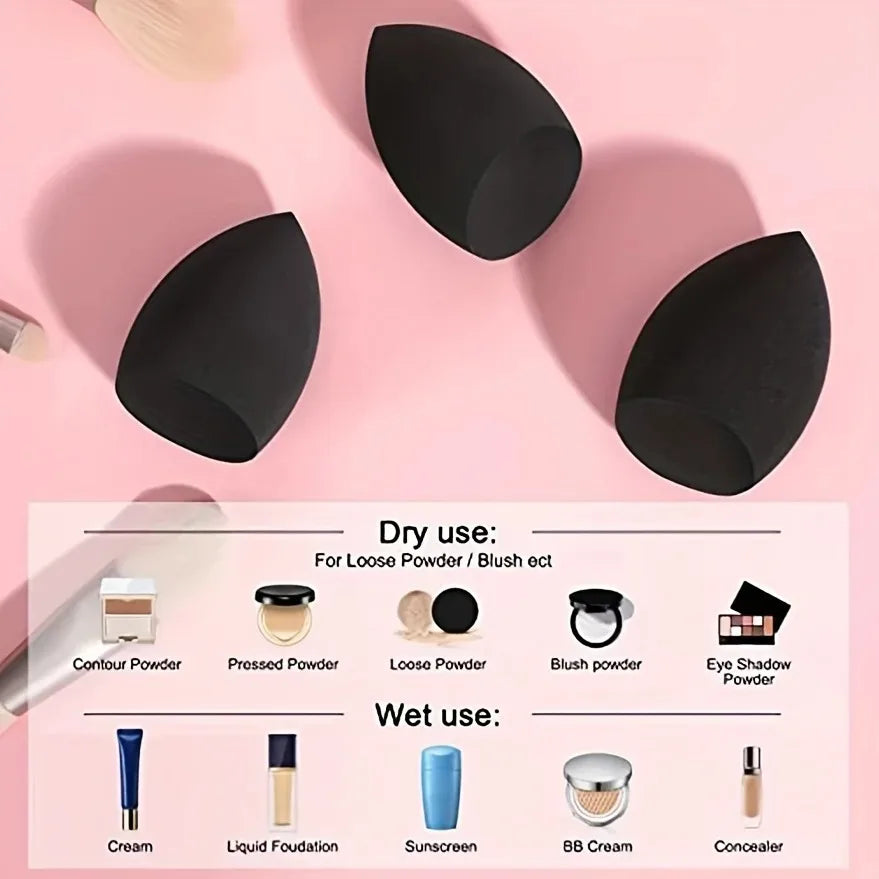 Set de 3 éponges de maquillage noires – Beauty Blender ultra-douces à l’eau