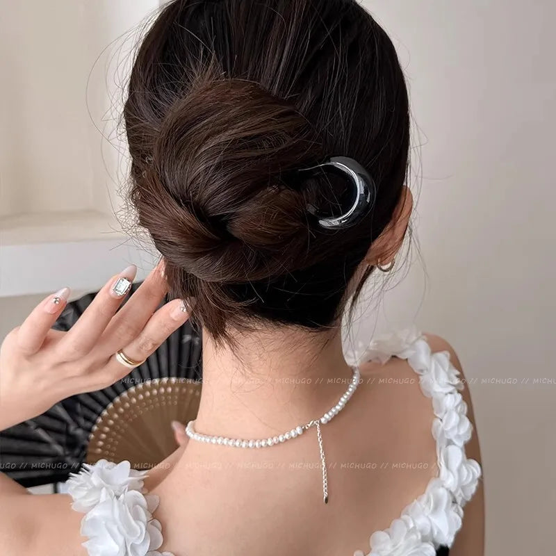 Pic à cheveux en U effet écaille – Épingle à cheveux géométrique en acétate – Accessoire coiffure femme chic