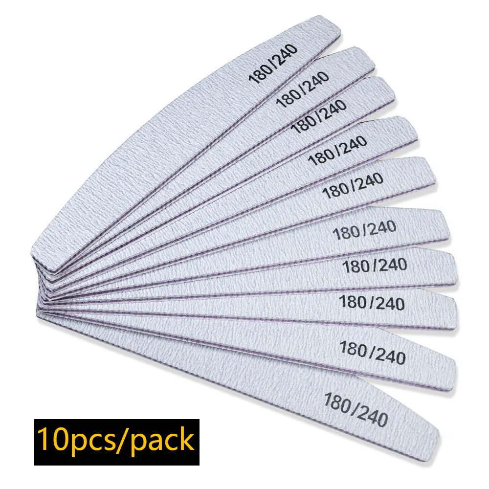 Limes à ongles 100/180 double face – Demi-lune professionnelle pour gel et acrylique
