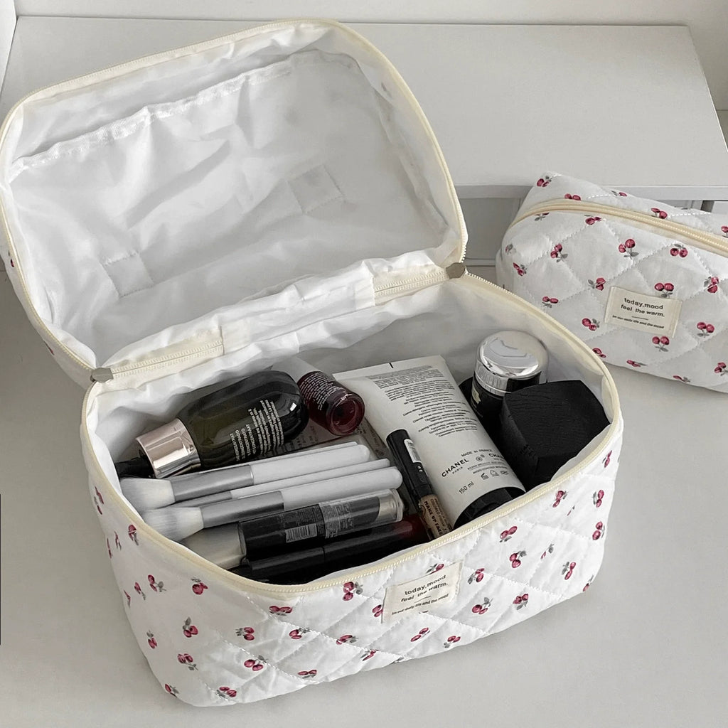 3 pcs trousse maquillage matelassée – Motif fruits, rangement & voyage