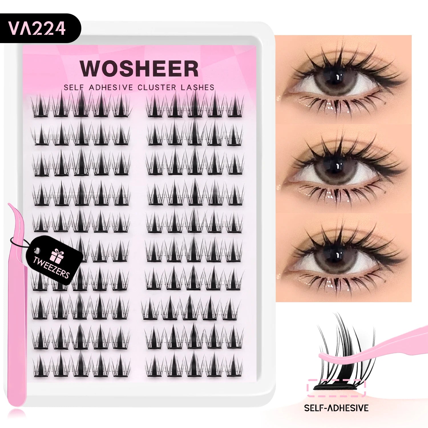 Cils auto-adhésifs WOSHEER – Clusters naturels réutilisables sans colle (DIY)