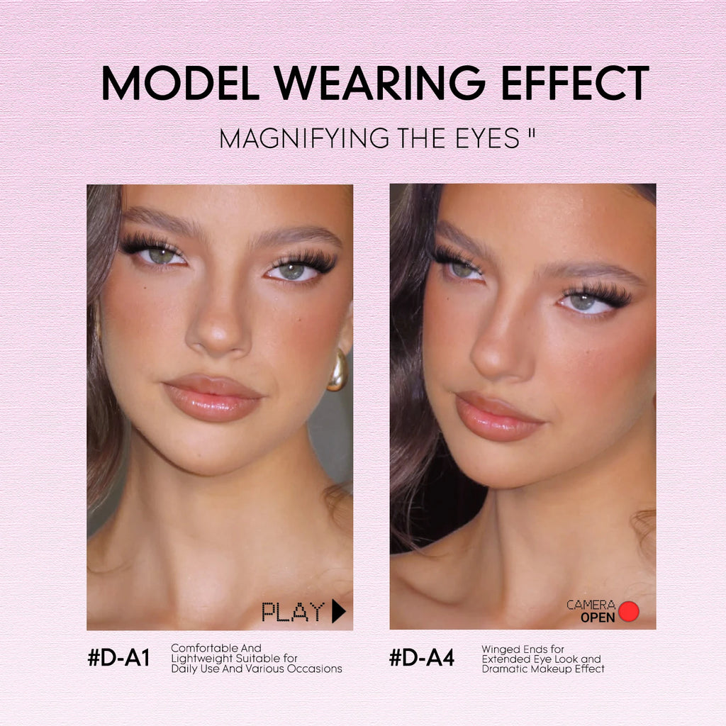 Faux cils 3D effet volume – Bande transparente, style œil de chat, regard intense