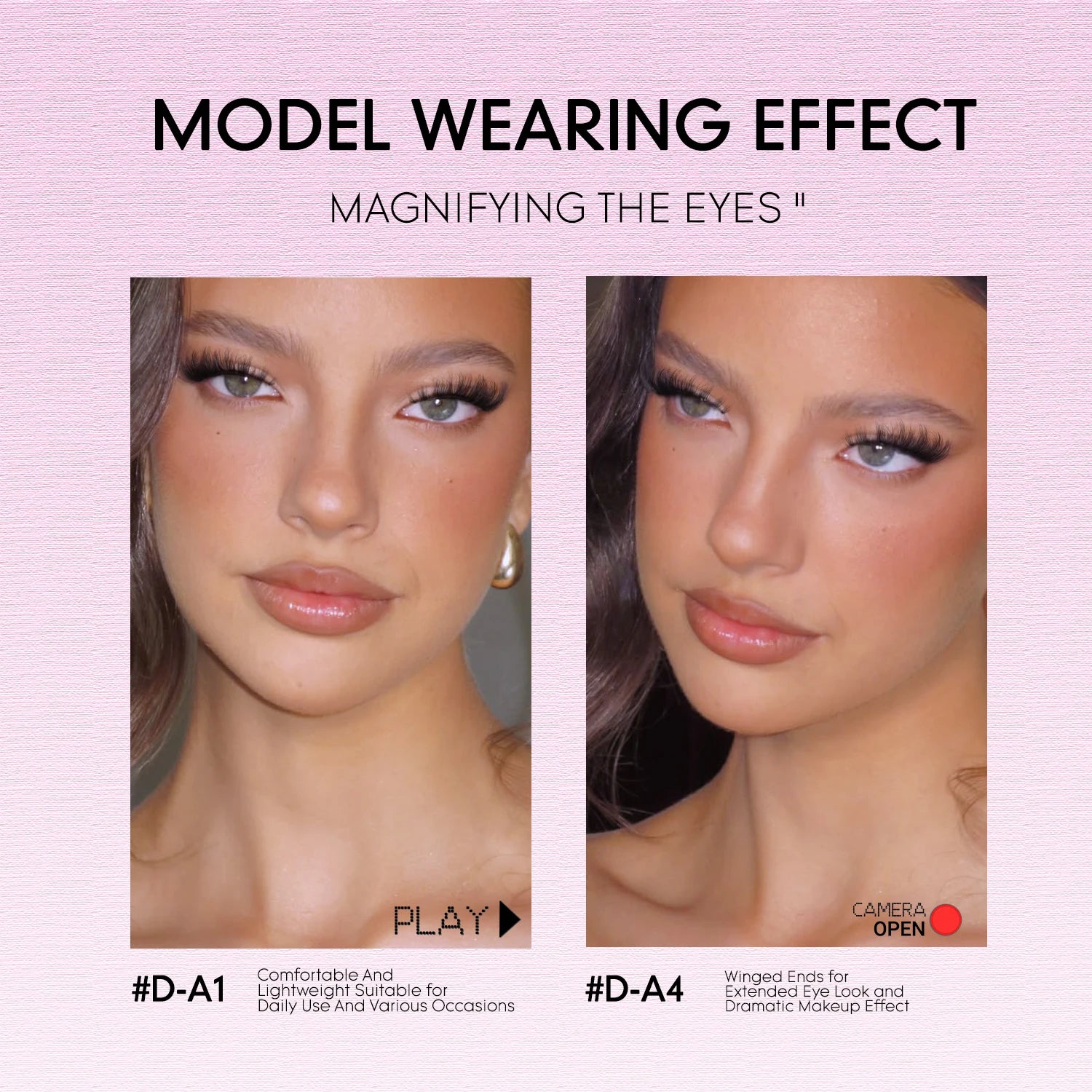 Faux cils 3D effet volume – Bande transparente, style œil de chat, regard intense