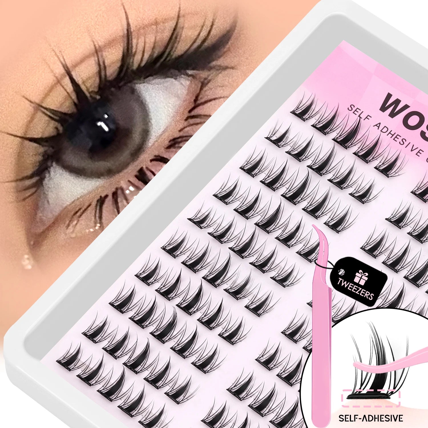 Cils auto-adhésifs WOSHEER – Clusters naturels réutilisables sans colle (DIY)