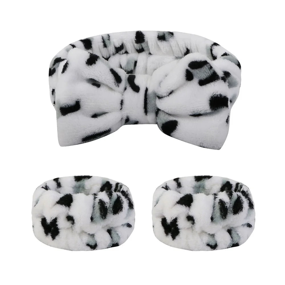 Bandeau maquillage en flanelle avec nœud + protège-poignets absorbants – Accessoire soin visage