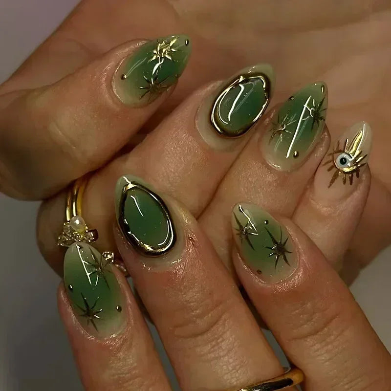 Faux ongles press-on décorés – Strass, nœuds & designs argentés – 24 pièces