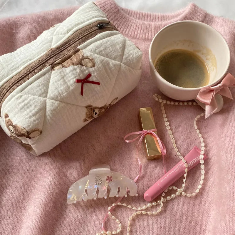 Trousse de maquillage kawaii ours – Pochette cosmétique femme douce & pratique