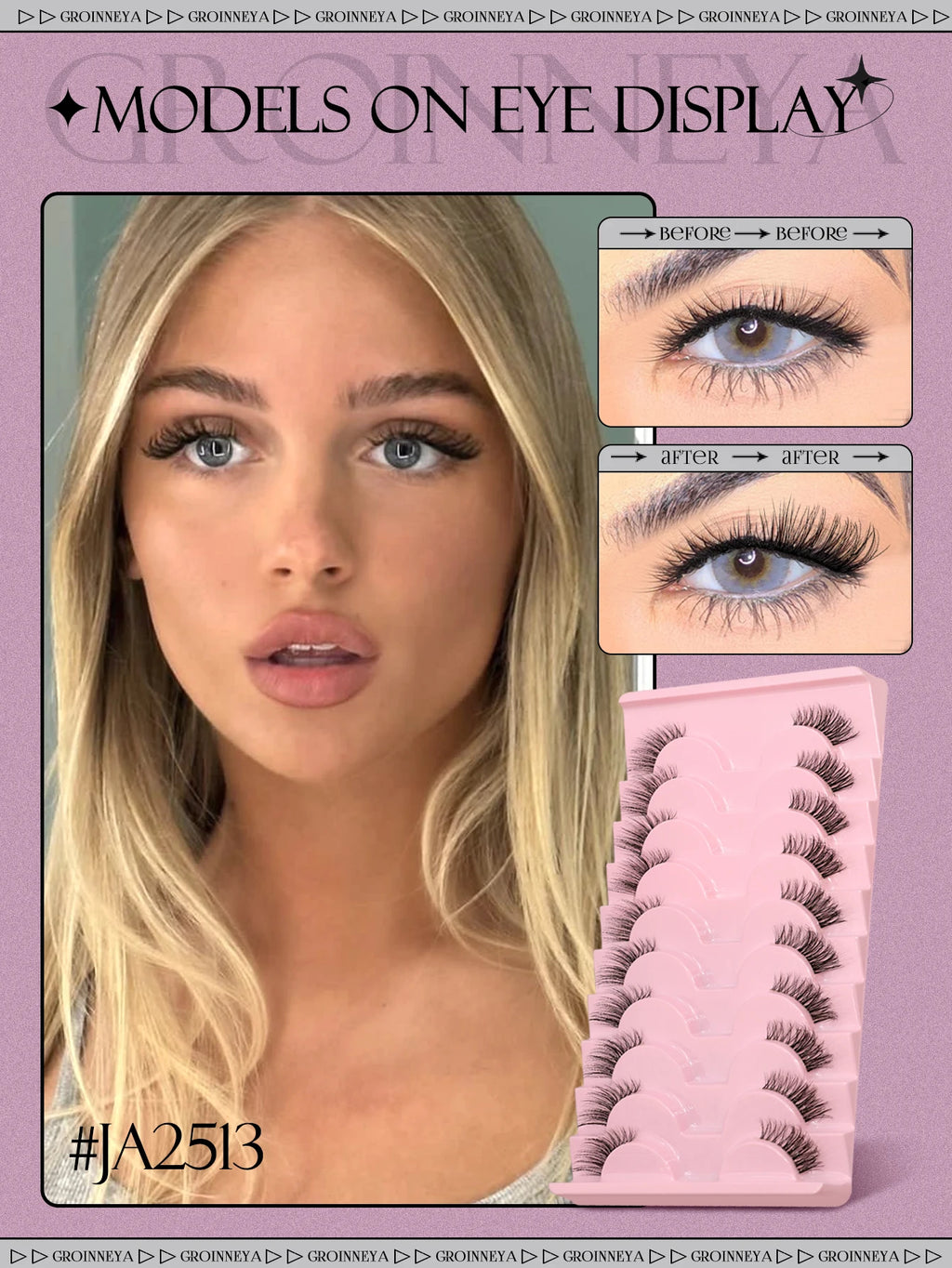 Demi-faux cils effet naturel – Bande transparente, regard allongé, style mink léger