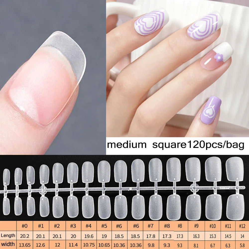Capsules faux ongles press-on mates – Full cover, formes variées, 120 pièces