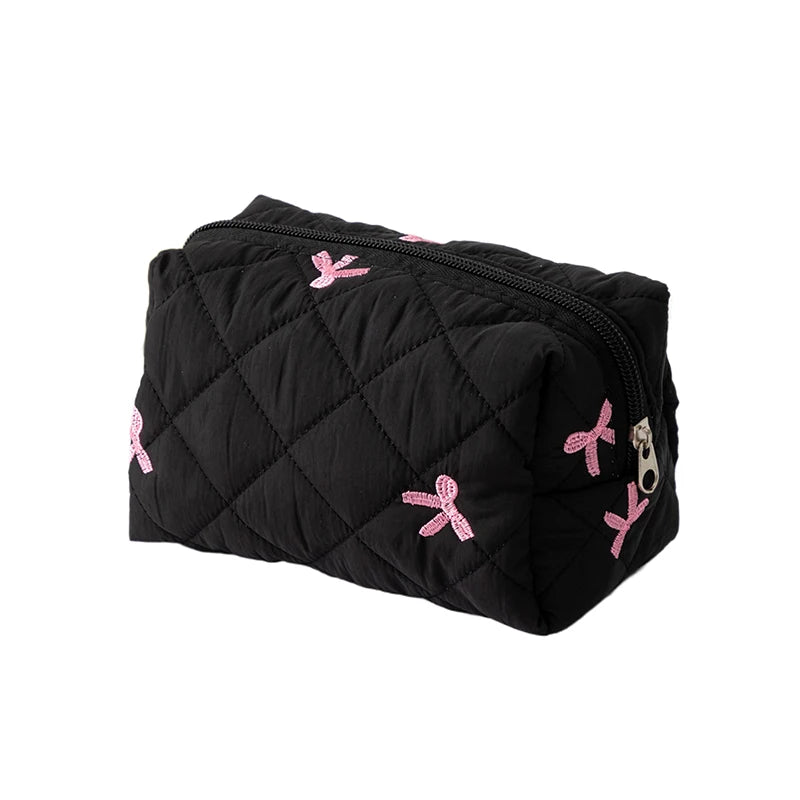 Trousse maquillage matelassée à nœud – Organiseur esthétique & voyage