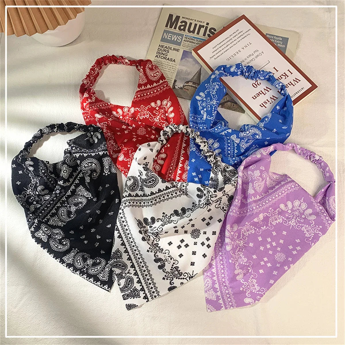 Bandeau triangle rétro style bandana – Headband tissu respirant femme