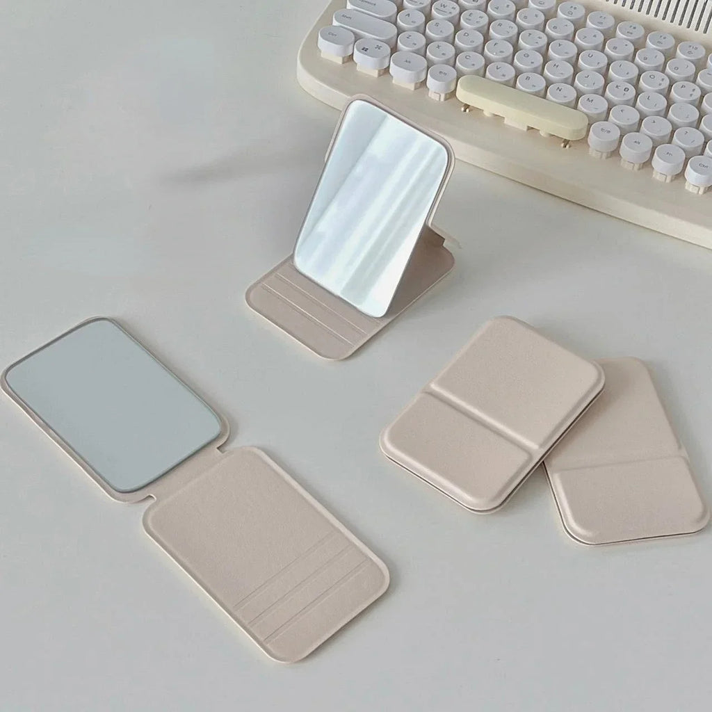 Miroir de maquillage pliable en PU – Miroir de table et de voyage compact