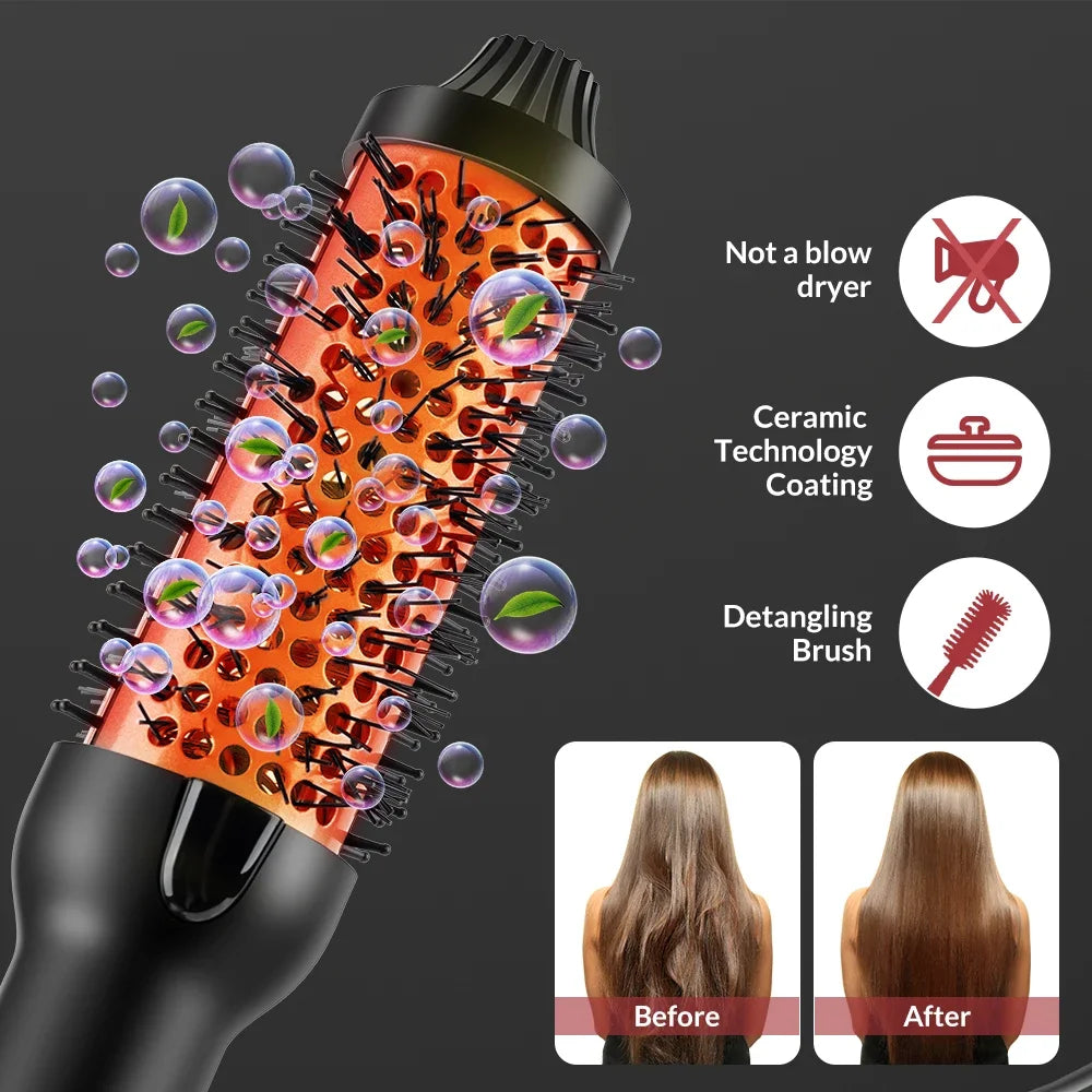 Brosse chauffante coiffante 3-en-1 – Lissante, bouclante et volumisante ionique