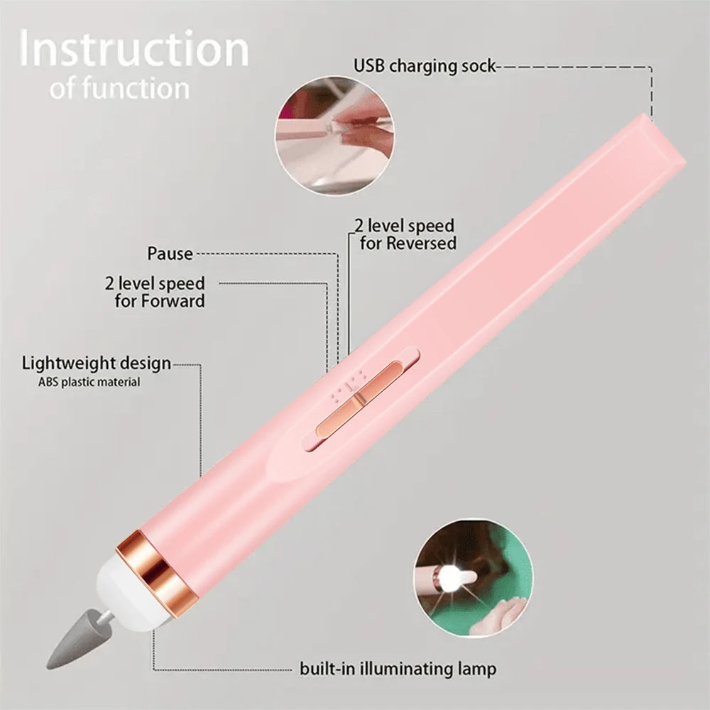 Ponceuse à ongles électrique portable – Kit manucure USB avec embouts et LED