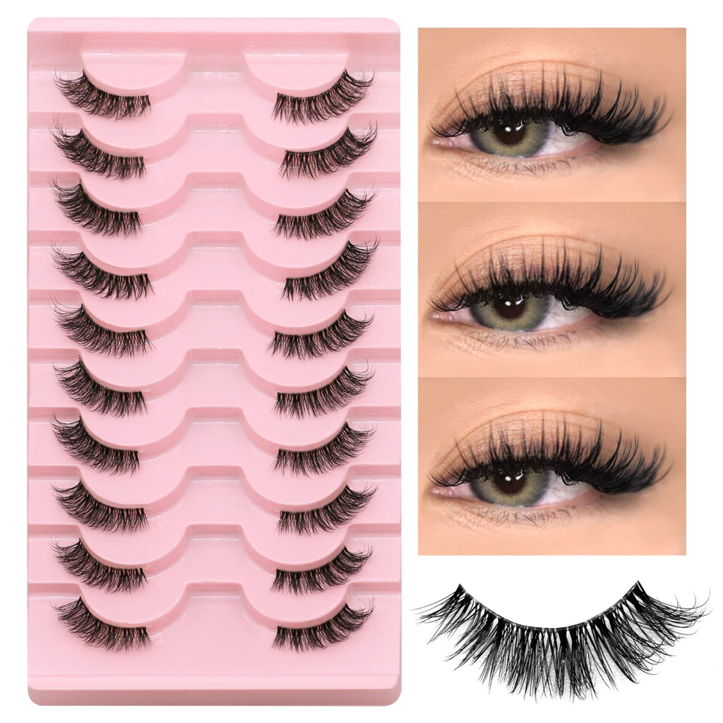 Demi-faux cils effet naturel – Bande transparente, regard allongé, style mink léger