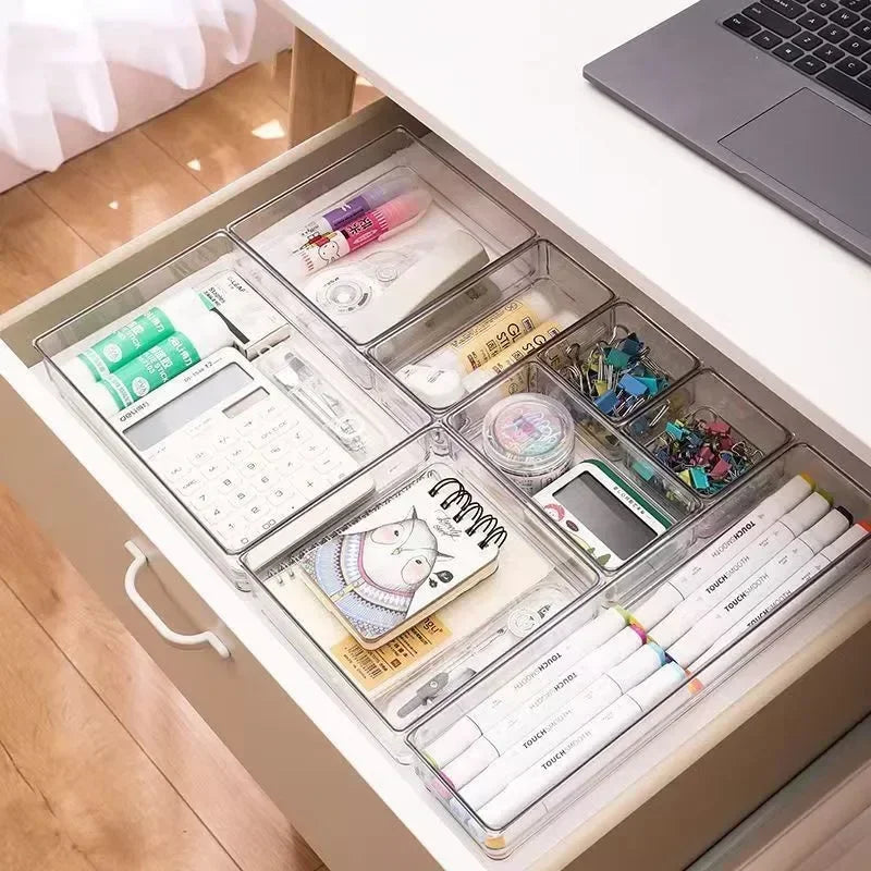 Organisateurs de tiroirs modulables – Set de plateaux transparents pour maquillage et accessoires