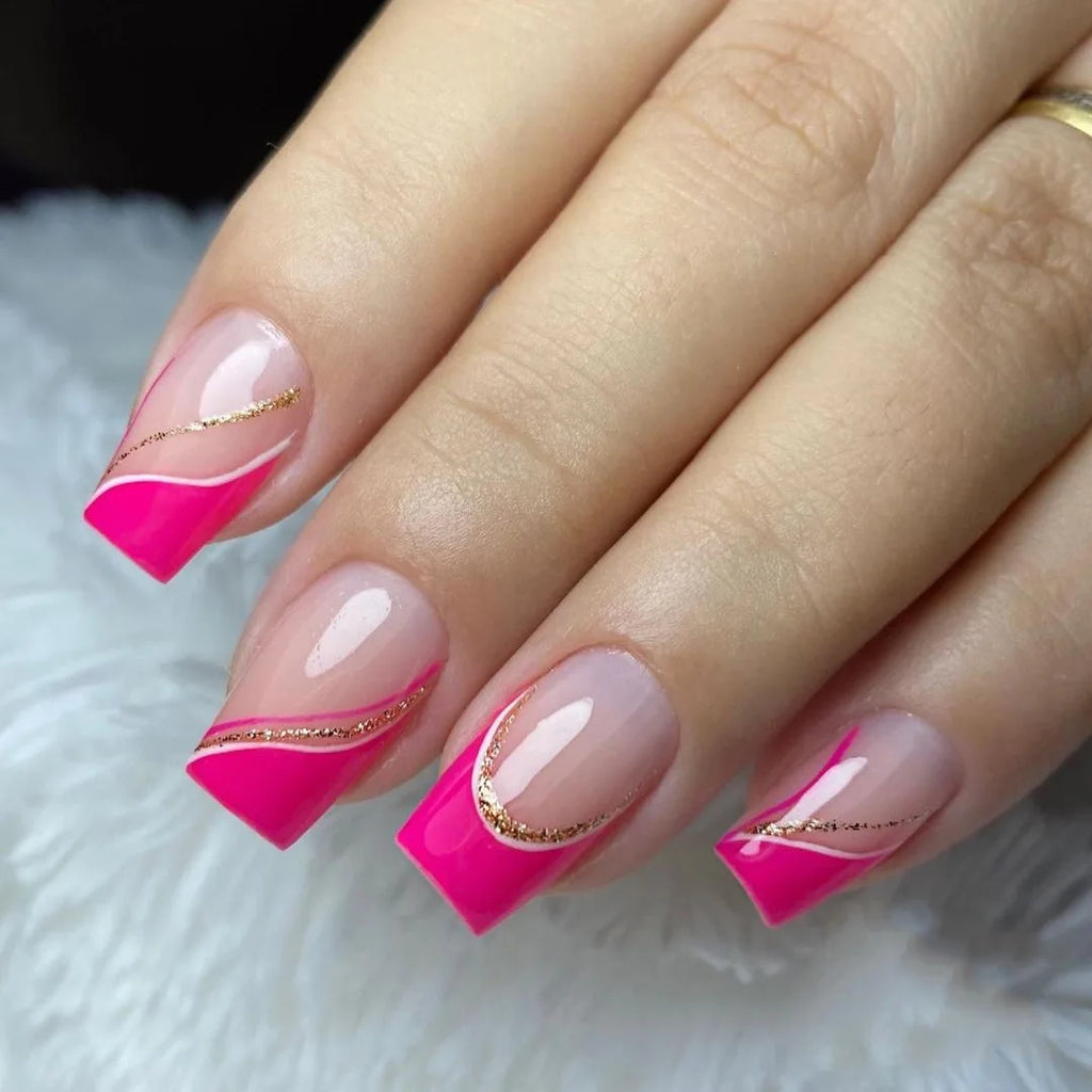 Faux ongles press-on courts carrés – Couleurs unies – 24 pièces
