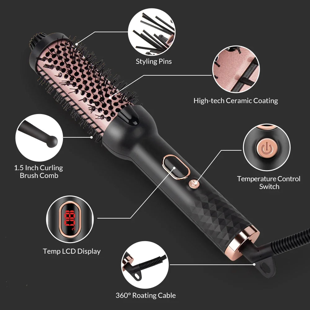 Brosse chauffante coiffante 3-en-1 – Lissante, bouclante et volumisante ionique