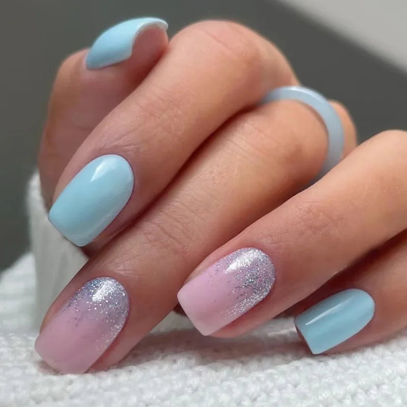 Faux ongles press-on courts carrés – Couleurs unies – 24 pièces