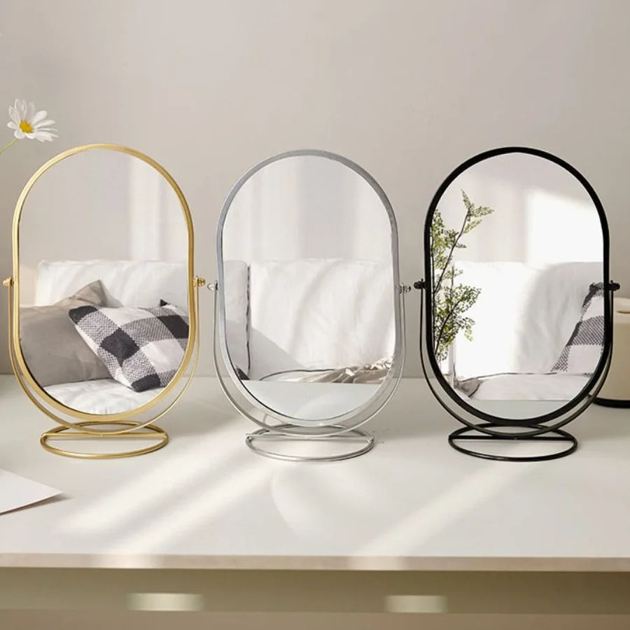 Miroir de maquillage ovale rotatif 360° – Miroir de table design en métal