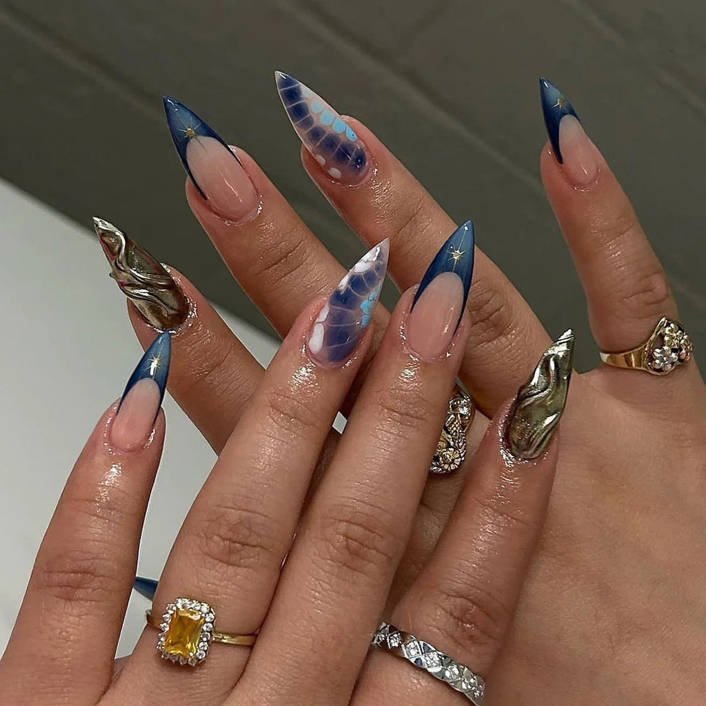 Faux ongles press-on noirs design artistique – Motifs graphiques, effet 3D, style audacieux