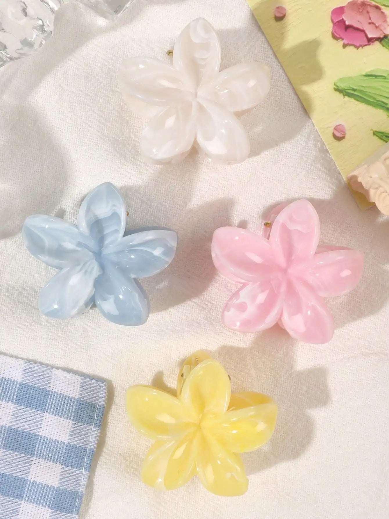 Lot de 4 pinces crabes fleurs multicolores – Accessoires cheveux antidérapants femme & fille