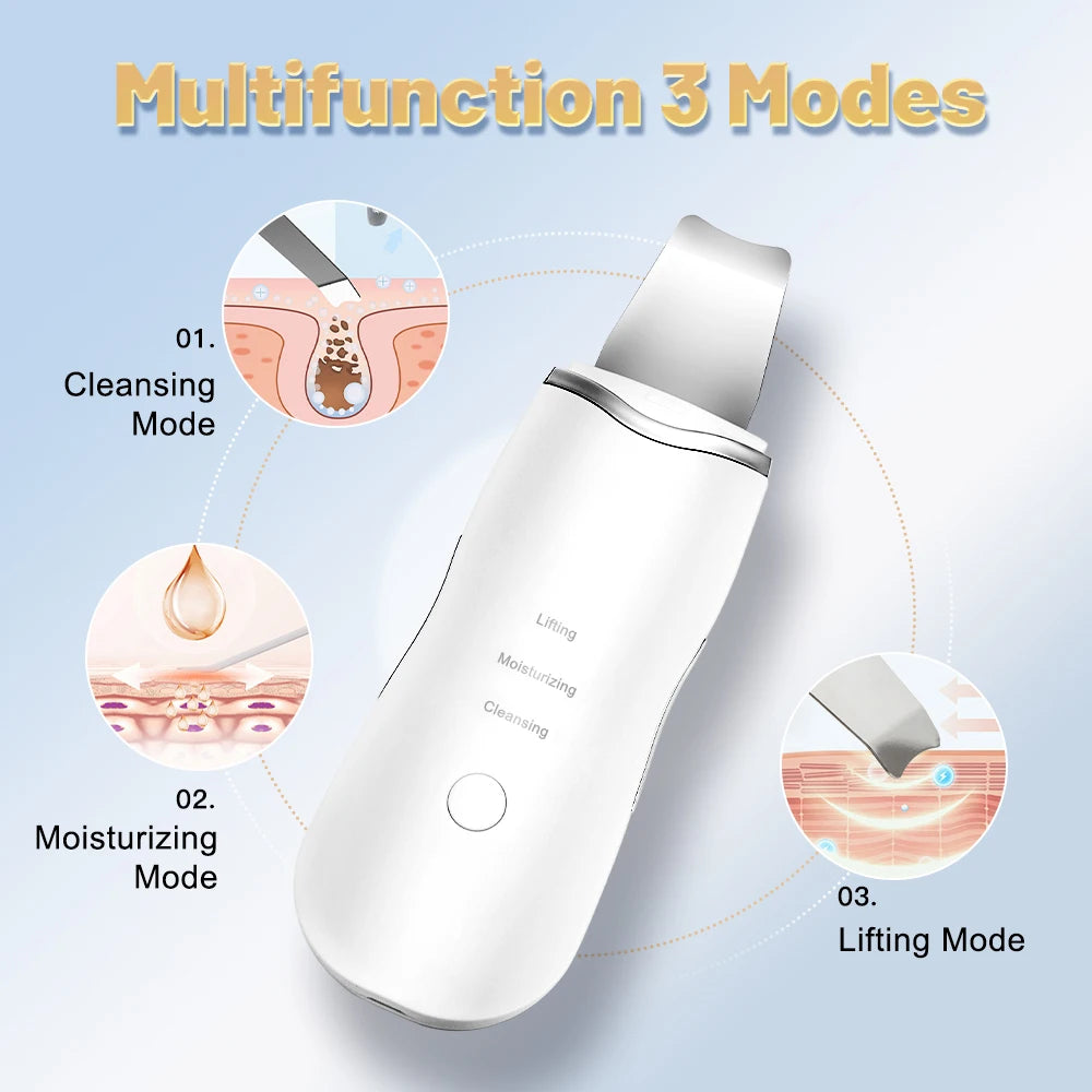 Skin scrubber ultrasonique visage – Nettoyeur de pores & points noirs professionnel