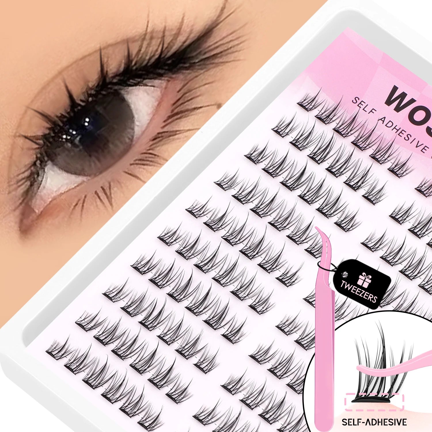 Cils auto-adhésifs WOSHEER – Clusters naturels réutilisables sans colle (DIY)