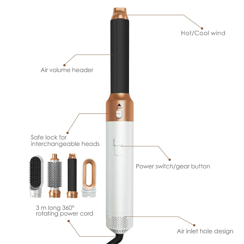 Brosse soufflante 5-en-1 professionnelle – Séchage, lissage & boucles