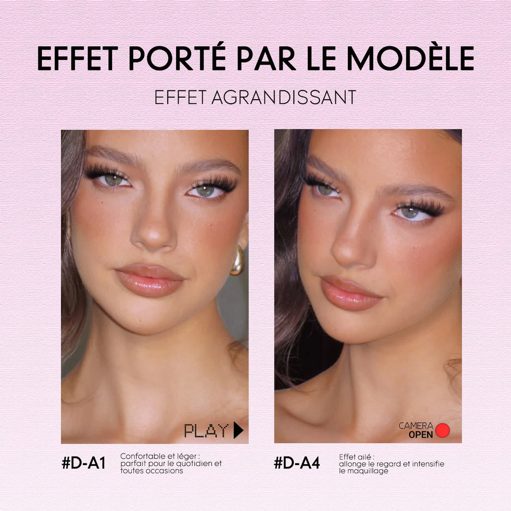Faux cils 3D effet volume – Bande transparente, style œil de chat, regard intense
