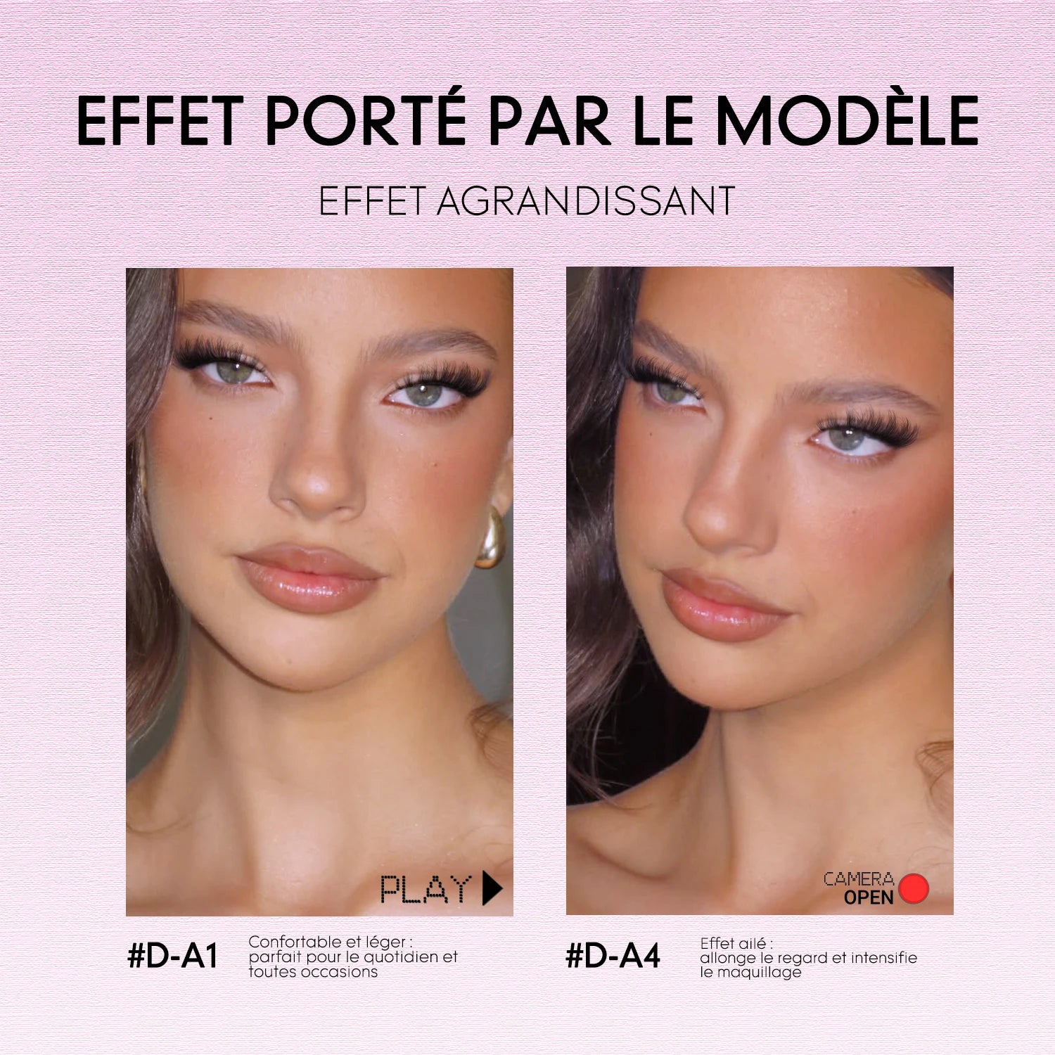Faux cils 3D effet volume – Bande transparente, style œil de chat, regard intense