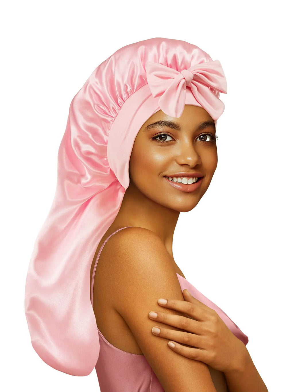 Bonnet satin long en soie – Protection cheveux bouclés, crépus & naturels (XL)