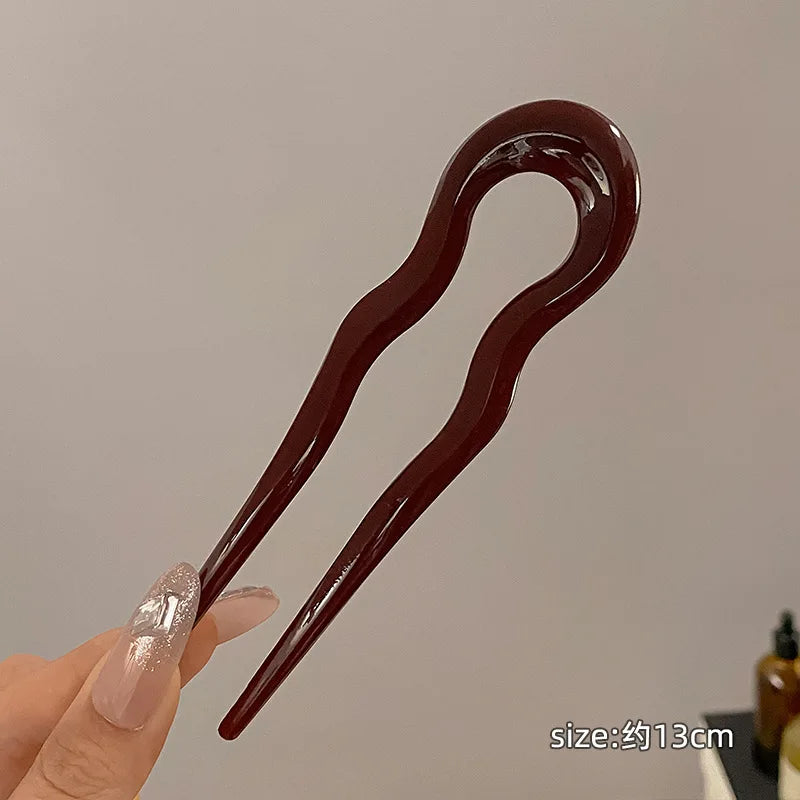 Pic à cheveux en U effet écaille – Épingle à cheveux géométrique en acétate – Accessoire coiffure femme chic
